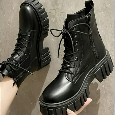 FLTHDD Chic Women‘s High-Heeled Platform Boots | Versatile Solid Color  Comfort Round Toe with Anti-Slip Sole and Easy Zipper Closure Gift