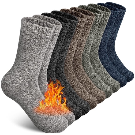 5 Pairs Wool Socks Mens,Thick Warm Winter Soft Hiking & Casual Crew Socks