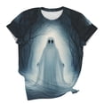 thumbnail image 6 of JOANKDMI Cute Ghost Graphic T-Shirts for Women Halloween Misty Forest Print Tops Short Sleeve Crewneck Casual Fall Tees Holiday Party Clothing Women Apparel, 6 of 6