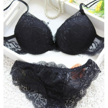 

Women Fashion Lace Embroidery Bra Set Push Up Adjusted Straps 3/4 Cup Bra Underwear Set