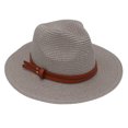 thumbnail image 1 of Sombrero de jazz para mujer de ala ancha, de piel sintética, con cinturón decorativo, sombrero de paja para la playa, tamaño ajustable, protección UV, plegable, sombrero de verano, 1 of 8