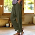 thumbnail image 2 of Tqcoqu Linen Pants for Women Casual Summer Drawstring Elastic Waist Trousers Pockets Petite Fashion Straight Pants Lounge,Army Green Women's S-XXL, 2 of 8