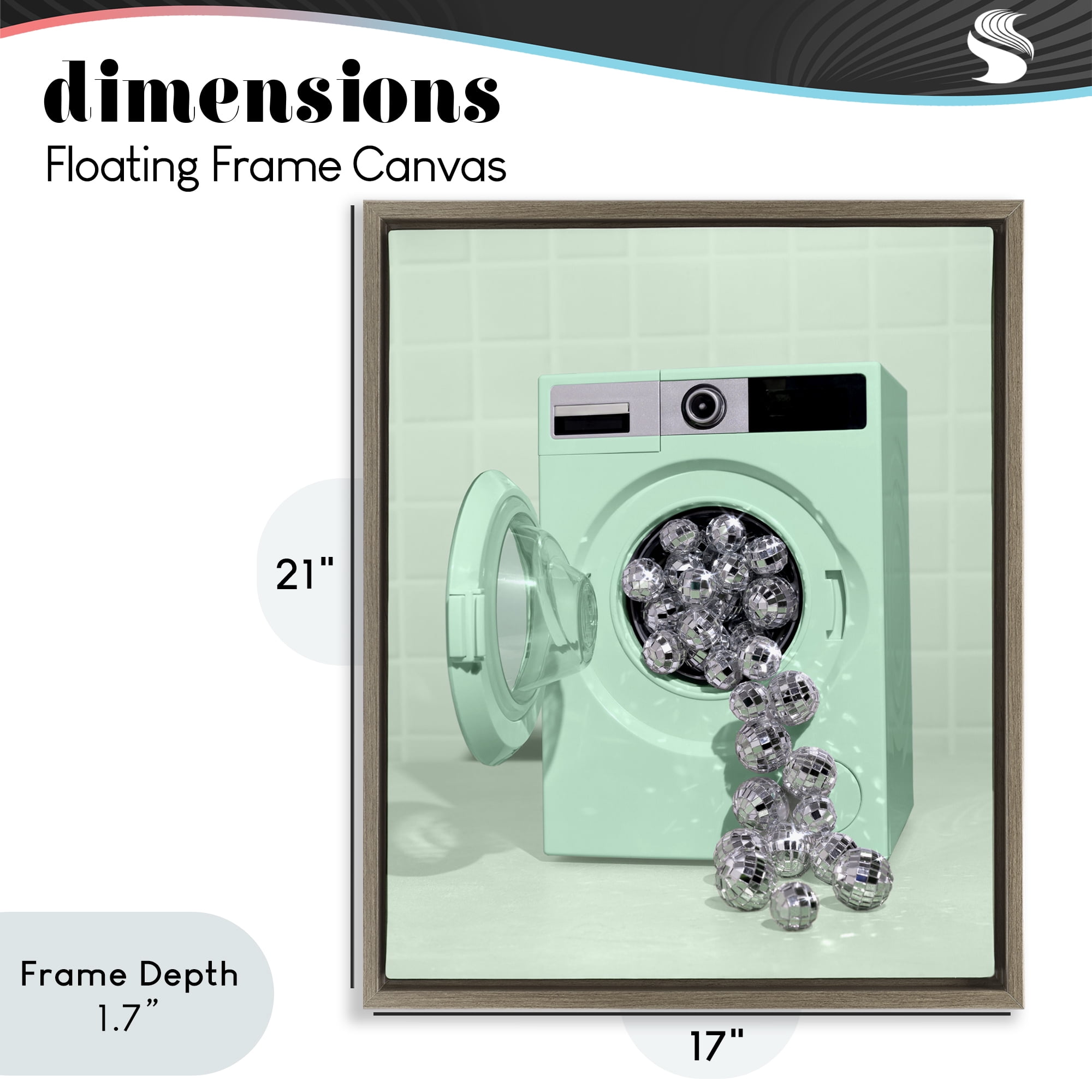 Stupell Industries Disco Laundry Machine over Green Brown Framed Floater Canvas Wall Art, design by LISH Creative