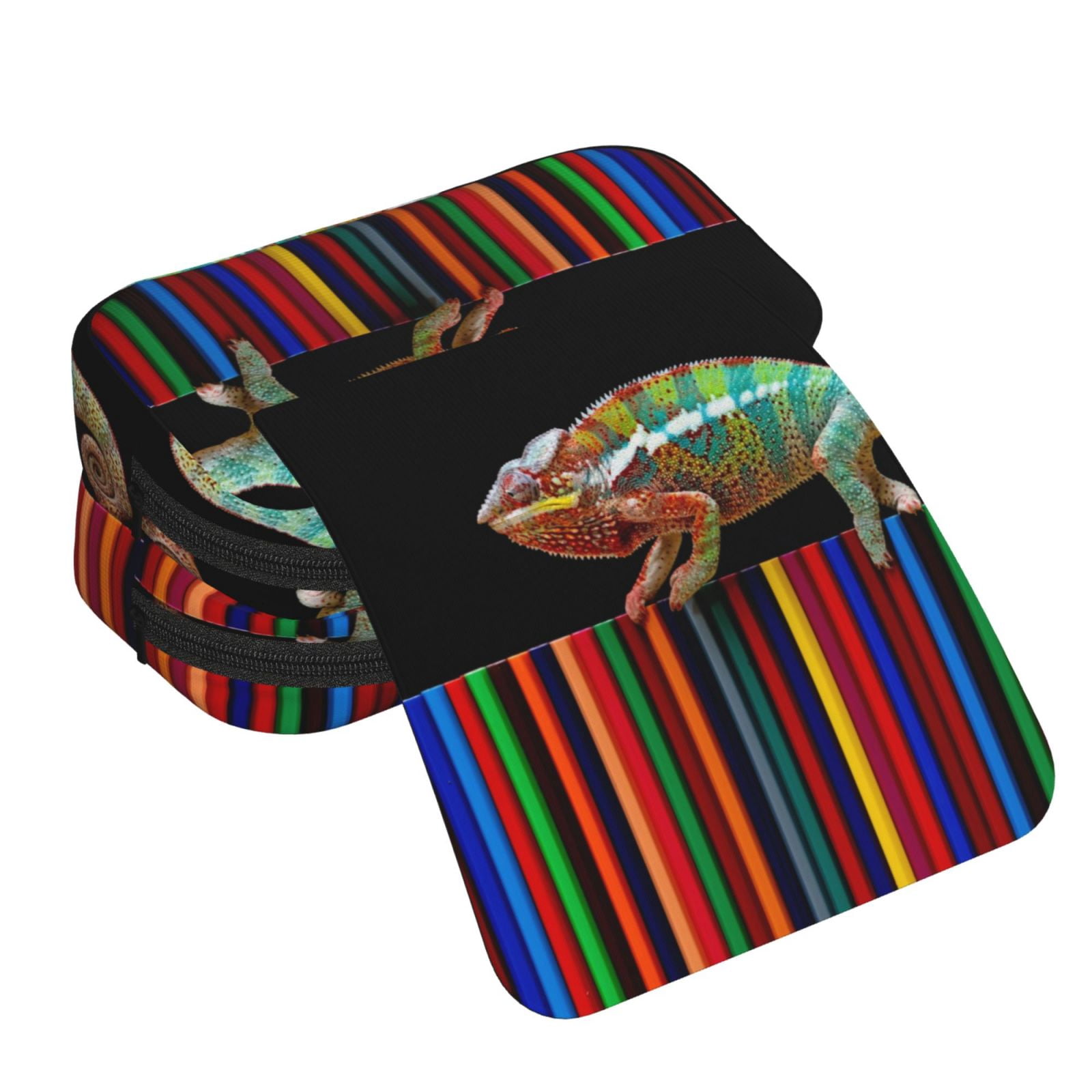 Kdxio Chameleon Panther On Colored Pencils for Double Compartment Pen Case Oxford Organizer with Zipper Pockets for Students Artists