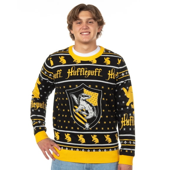 Harry Potter Sweater Men's Hogwarts House Crests Logo Ugly Christmas Sweater Crewneck Knit Pullover