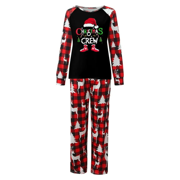 Family Christmas Pajama Sets 2 Piece Xmas Sleepwear Long Sleeve Crew Neck Relaxed Fit Plaid Print Home Wear Lounge Set for Mother Women's Christmas Pajamas