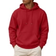 thumbnail image 3 of UDAUDU Mens Fleece Hoodie Long Sleeves Casual Pullover Drawstring Hooded Sweatshirt with Kangaroo Pocket Cozy Basic Hoodies for Men Red L, 3 of 9