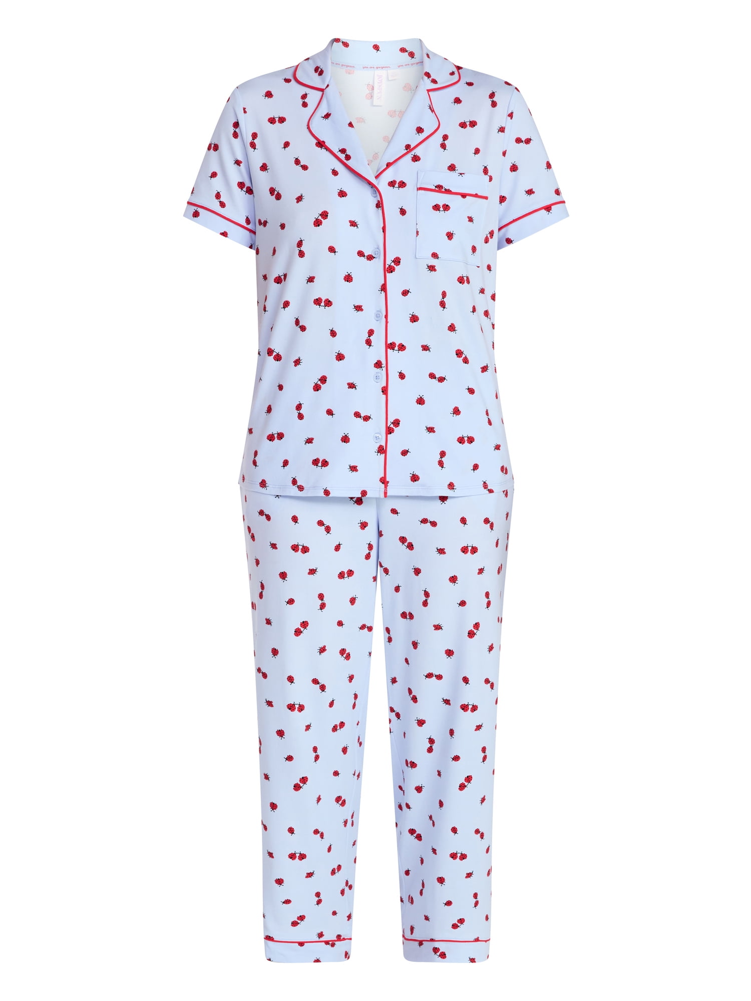Joyspun Women's Dreamy Soft Collection Notch Collar Top and Capri Pants Pajama Set, 2-Piece, Sizes XS-3X