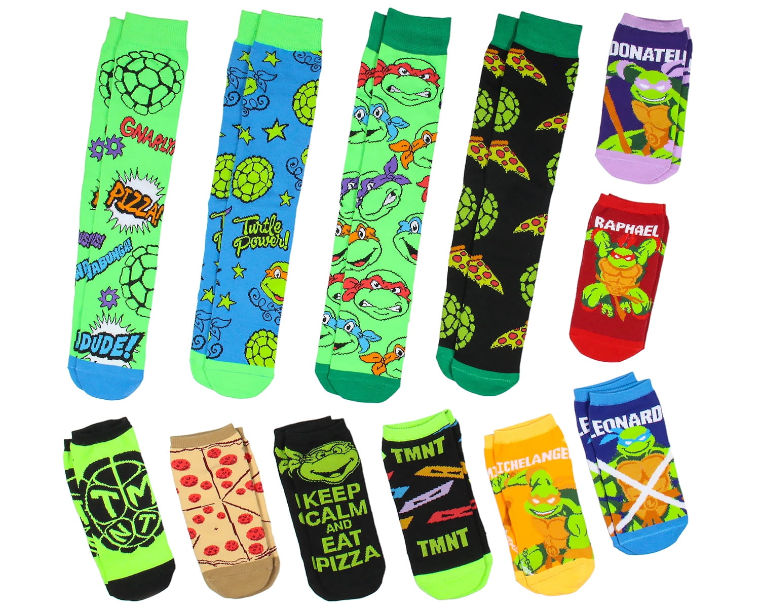 Teenage Mutant Ninja Turtles 12 Days of Socks Ankle and Crew Character Socks 12 Pair Designs Box Set