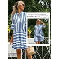 thumbnail image 6 of STARVNC Women Striped Colorblock V Neck Flare Half Sleeve Mini Dress, 6 of 7