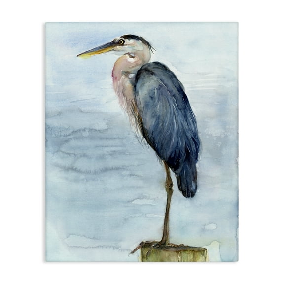 Stupell Industries Blue Heron's Perch Nautical & Beach Painting Wrapped Canvas Art Print Wall Art, 16 x 20