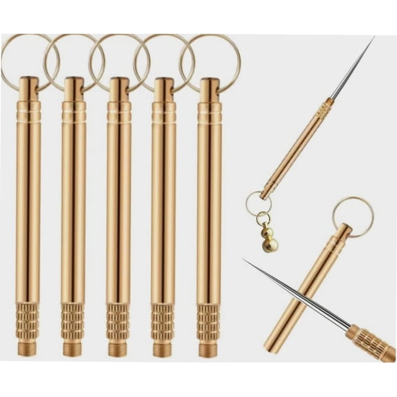 7 Pcs Portable Titanium Toothpicks,Reusable Metal Toothpick for Teeth with Protective Holder Brass Pocket Toothpicks for Travel, Outdoor Picnic and Camping, A Gourd Pendant as a Gift