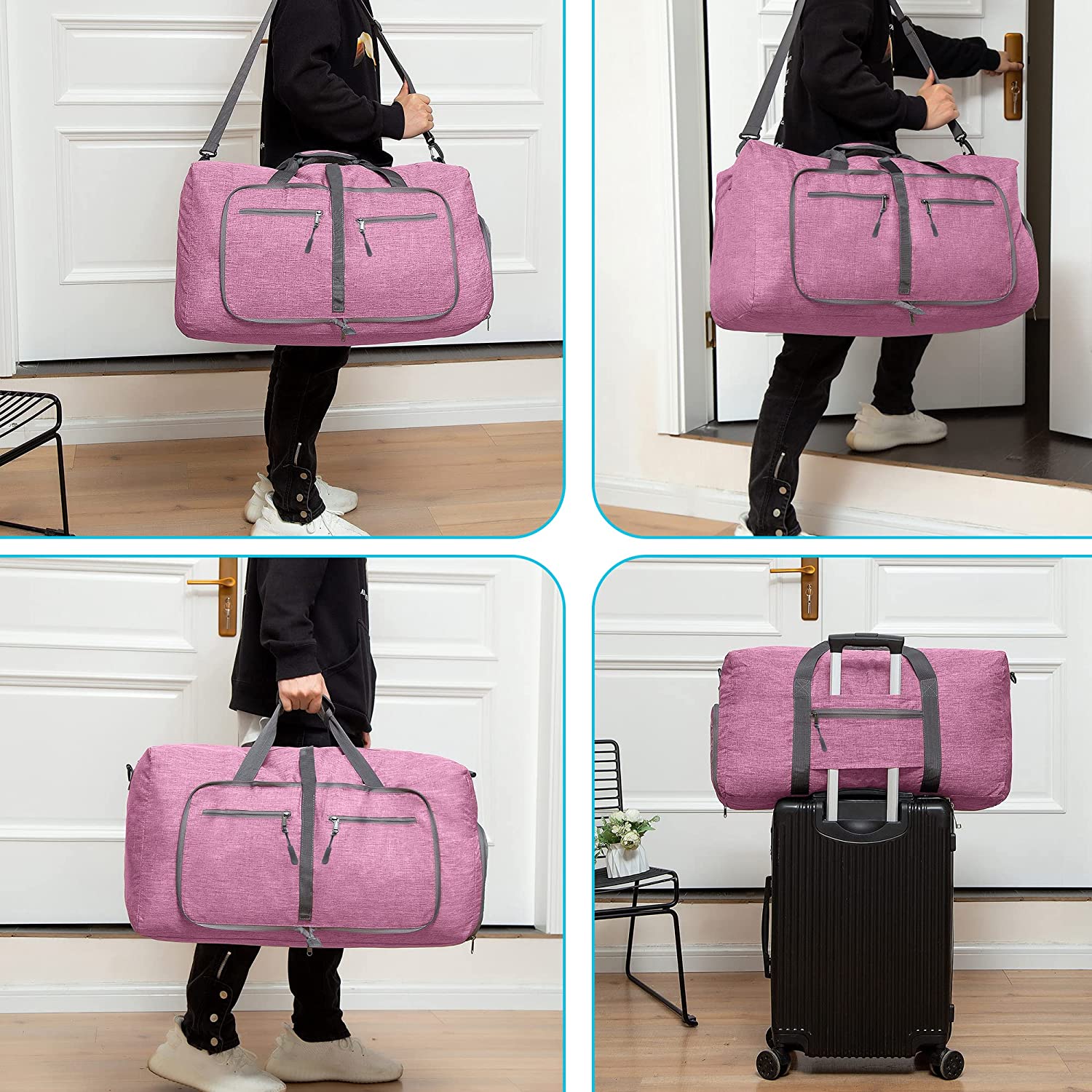 Ht Viik 65L/85LFoldable Travel Duffle Bag, Lightweight Checked Luggage with Shoe Compartment, Water-Resistant Weekender Overnight Bag for Men & Women