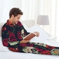 thumbnail image 6 of Fotbe Roses Skulls Pattern Long Sleeve Pajama Set for Men,Sleepwear Set,2-piece Loungewear Set,Soft PJs Comfy Nightwear with Pockets-Medium, 6 of 7