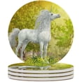 thumbnail image 2 of SKYSONIC Round Drink Coasters Unicorn Stands in a Meadow Absorbent Ceramic Coaster with Cork Base for Coffee Cups for Home Decor 4 pcs, 2 of 6