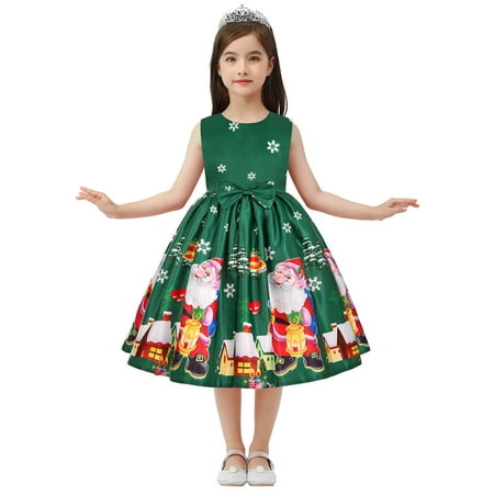 

Quealent Girls Dress Female Big Kid Thanksgiving Dress Baby Girl Princess Xmas Girls Christmas Dance Kids Party Gown Dress Child Baby (Green 2-3 Years)