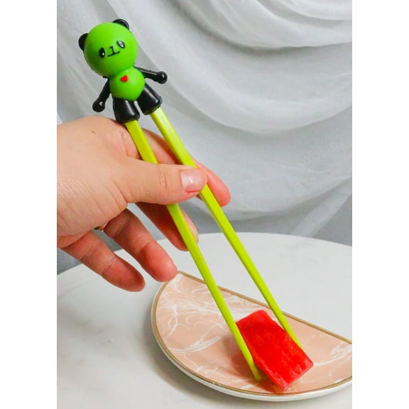Green Love Panda Bear Reusable Training Chopsticks Set With Silicone Helper