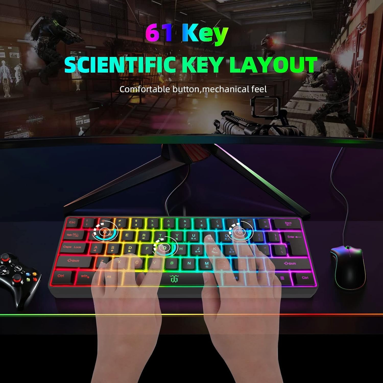 Snpurdiri RGB Backlit Ultra-Compact Mini Wired Gaming Keyboard, Black