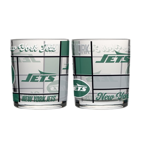 Logo Brands New York Jets 12oz. Quilted Stained Two-Pack Rocks Glass Set