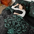 thumbnail image 3 of Manfei Teal Baroque Damask 7-Piece Bedding Sets Full Size, Hippie Flower Floral Comforter Sets with Sheets, Vintage Victorian Bedding Accessories, Breathable Bedroom Decorative, 3 of 6