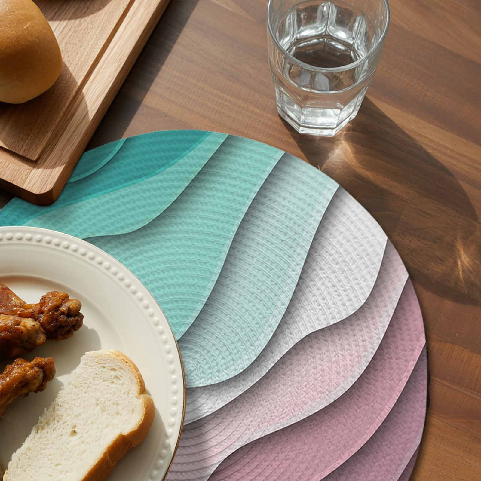 Round Placemats Aqua Green Modern Geometric 15 inch Set of 4 Table Mats for Dining Table Abstract Beach Heat Resistant Non-Slip Kitchen & Home Decorative Place Mat Set