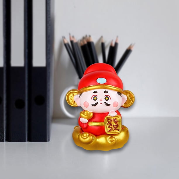 Estatua china del Dios de la , estatuilla en miniatura decorativa, pequeña escultura, decoración de mesa para sala de estar, mesa de año Nuevo Dios de la riqueza
