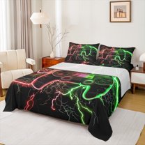 Homewish Red Green Gamepad Full Size Sheets, Futuristic Lightning Bed Sheets, Teens Kids Boys Girls Sheet Sets, Breathable Home Decor, 4pcs