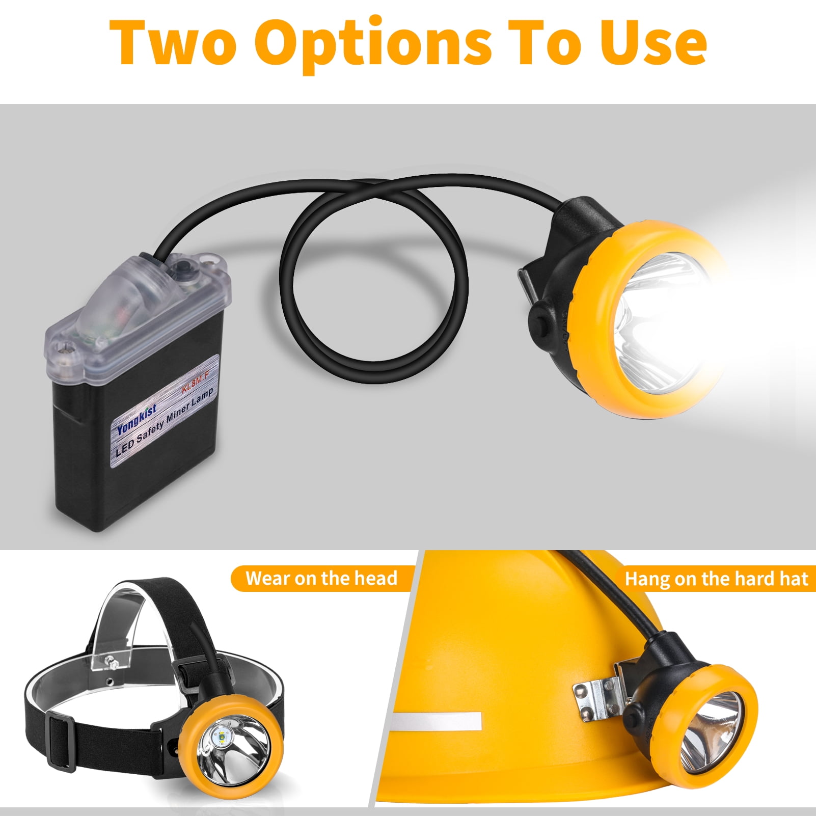 Yongkist Safety Mining Headlamp, 1+2 LED Super Bright Coal Mining Light, Waterproof Explosion-Proof Hard Hat Head Torch with Rechargeable Battery Pack for Underground Work, Camping, Hunting
