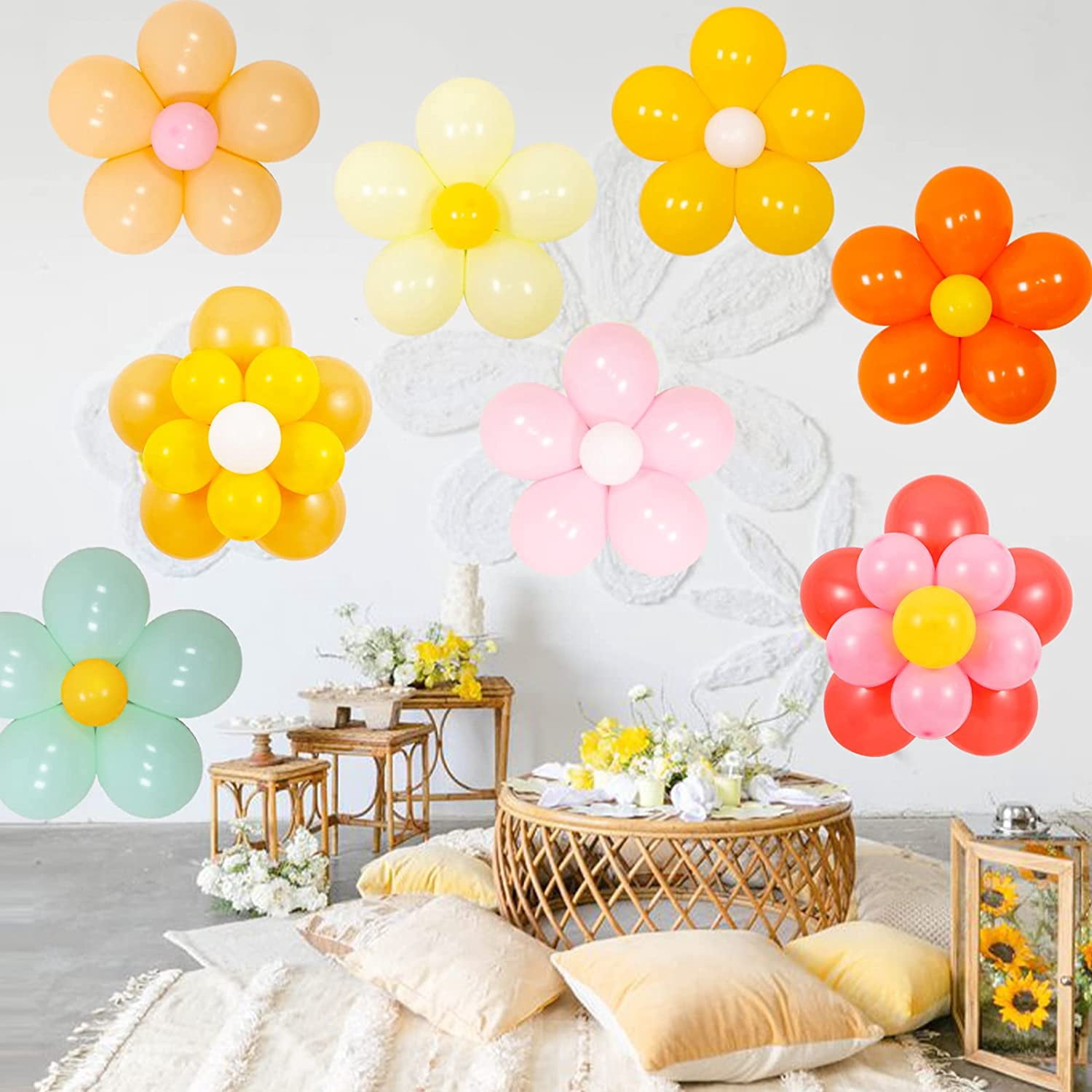 Daisy Flower Balloons DIY Kit - Groovy Boho Theme Party Decorations, Daisy Flower Balloon Set for Groovy Retro Hippie Birthday, Baby Shower, Wedding Party Supplies