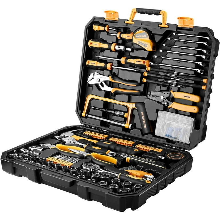 DEKO 198 Piece Home Repair Tool Kit, Wrench Plastic Toolbox with DEKO 198 Piece Home Repair Tool Kit, Wrench Plastic Toolbox with