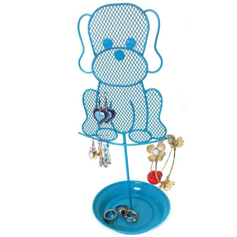 Bucasi Cute Dog Jewelry Organizer Blue Earring Jewelry Stand Dresser