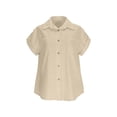 thumbnail image 6 of ZHYou Short Sleeve Shirts for Women Cotton Linen Button Down Collared V Neck Casual Blouses with Pockets,Beige,Size L, 6 of 7