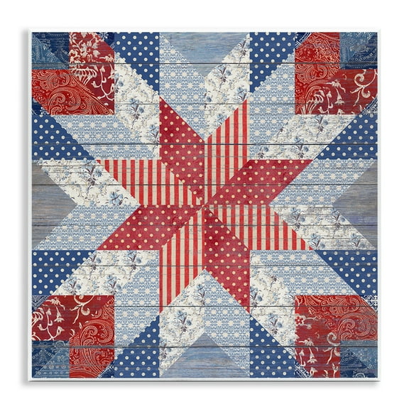 Stupell Industries Patriotic Quilt Pattern Abstract Painting Unframed Art Print Wall Art, 12 x 12