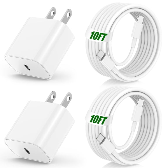 20W Wall Charger Compatible with iPhone 17 16 15 Charger Fast Charging, 2Pack 10ft USB C Fast Wall Charge Block Compatible with iPhone 16 15 Pro Max/Plus/Pro/iPad/Air/Mini,MacBook
