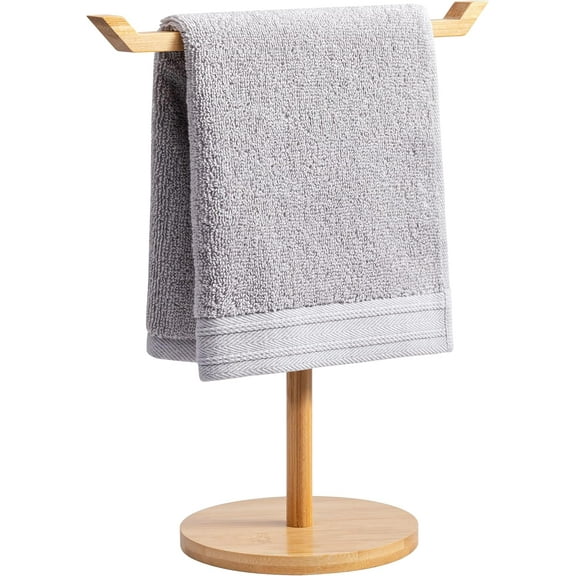 HBlife Towel Racks for Bathroom, Bamboo T-Shaped Free Standing Hand Towel Holder Stand, Towel bar for Bathroom Kitchen & Countertop
