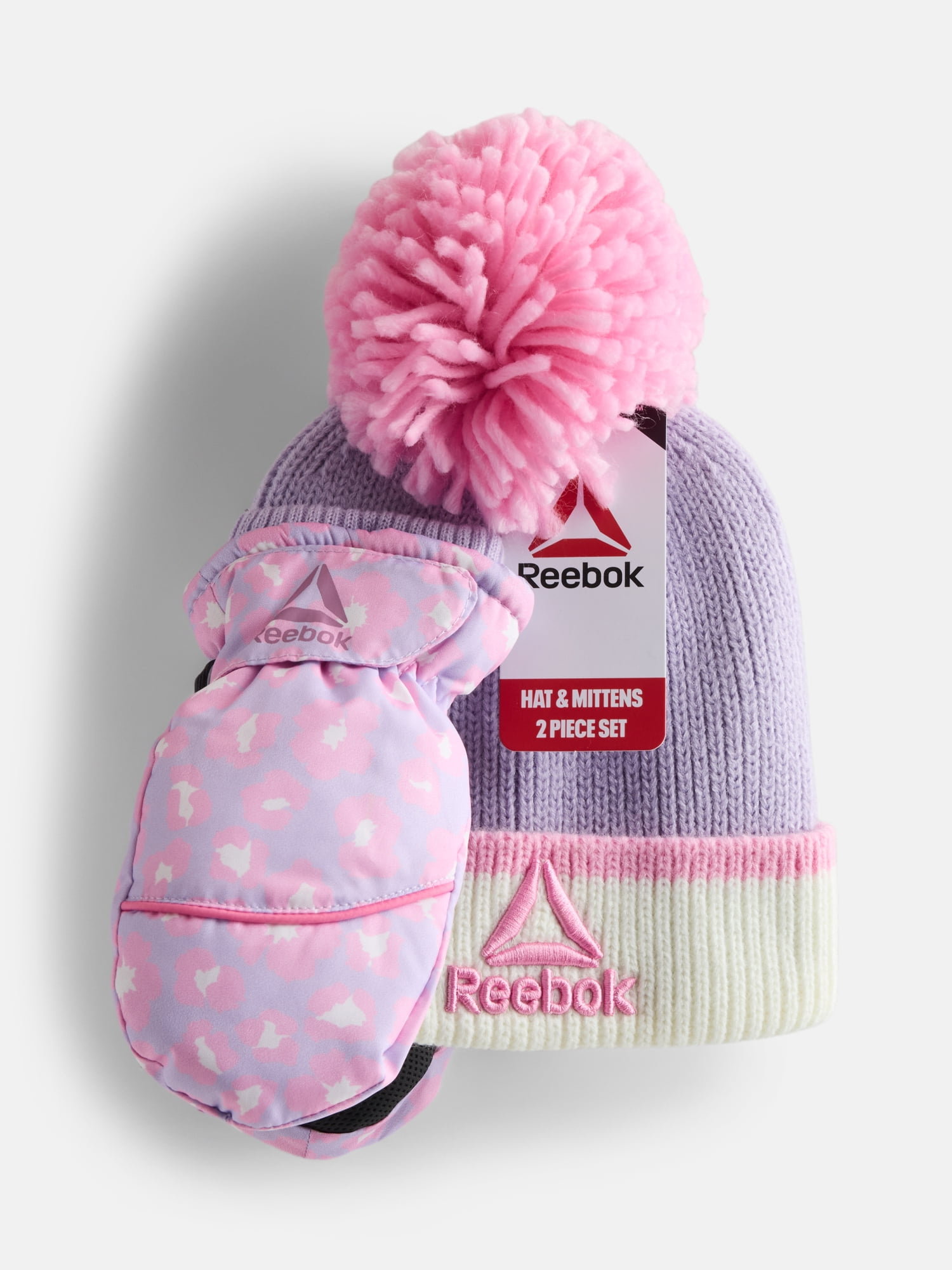 Reebok Toddler Girls' Beanie Hat and Sport Mittens Set, 3-Piece, One Size