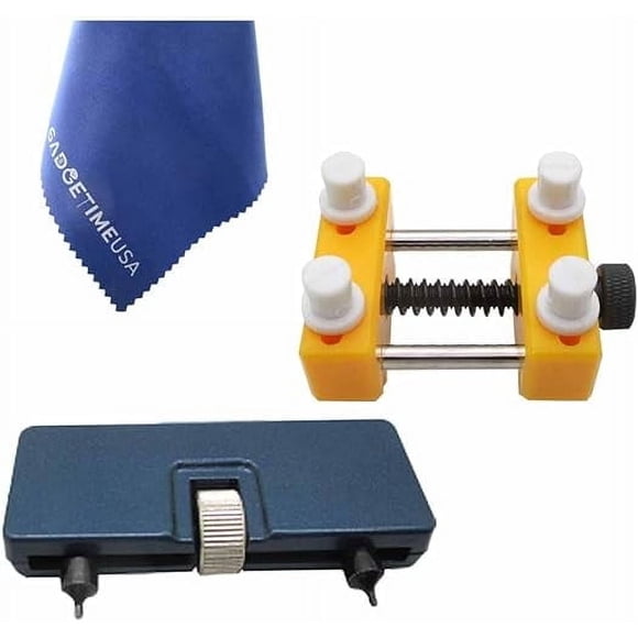 Kit d'Outils pour Enlever le Dos de Montre - Ouvre-Dos de Boîtier de Montre Réglable - Outil de Remplacement de Batterie pour Montres Analogiques Étanches - Couvercle de Montre Rotatif avec Encoches, Base de Montre et Chiffons en Microfibre