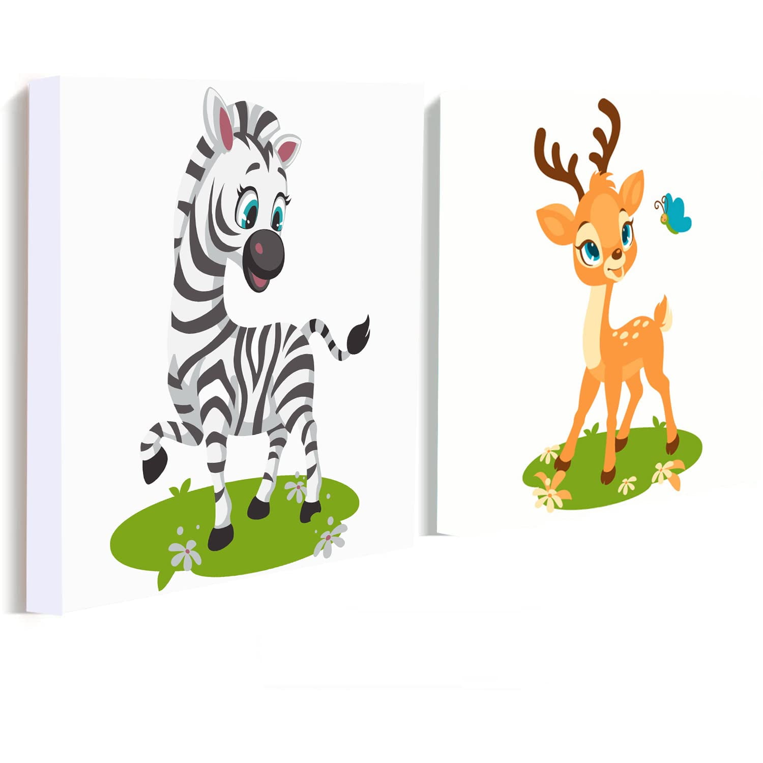 EYUSEVS Wooden Framed 8 * 8 Art Kits for Kids 4-12,Paint-by-Number Kits  for Kids,DIY Cartoon Animal Oil Painting 4 Pack