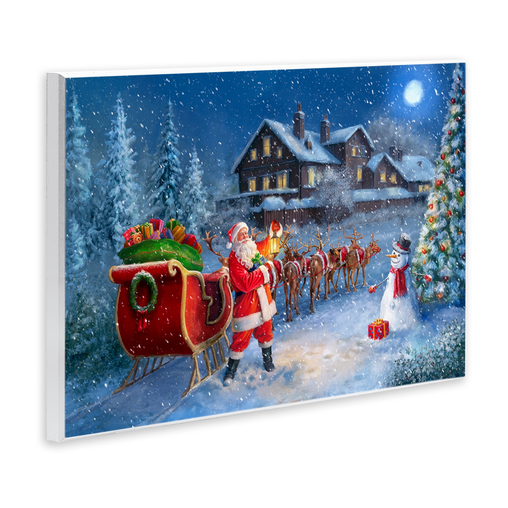 Stupell Industries Santa Snowy Night View Holiday Painting Unframed Art Prints Wall Art, 19 x 13
