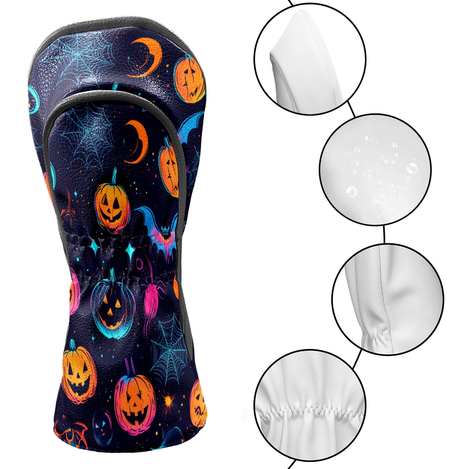 Golf Club Covers PU Leather Waterproof Head Covers for Fairway Woods Hybrids Cute Halloween Pumpkin