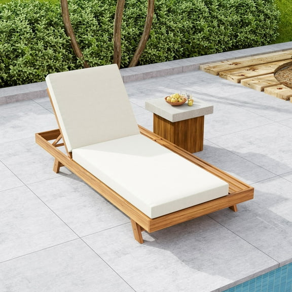 Christopher Knight Home Patio Chaise Lounge with Cushion, 4-Position Adjustable Reclining Chair, Cream
