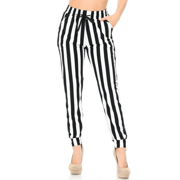 World of Leggings Buttery Soft Black and White Wide Stripe Joggers - X-Large