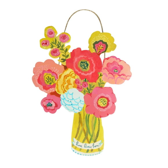 Binwennn Welcome Front Door Sign Wooden Front Door Signs Porch Sign Spring Flower Watering Can Welcome Wooden Door Wall Hanging Fashionhanging Garland Door Wreath Decoration Pendant