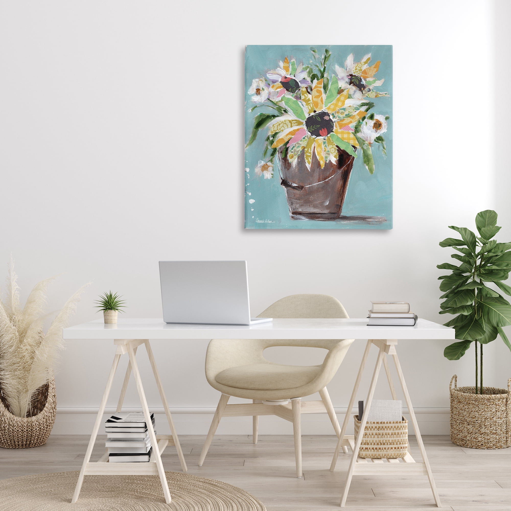 Stupell Industries Flower Bucket Bouquet Botanical & Floral Painting Gallery Wrapped Canvas Art Print Wall Art, 30 x 40