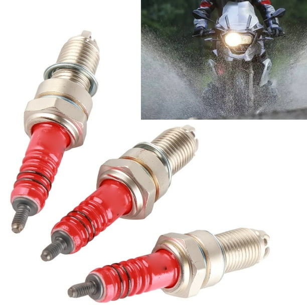 3 UDS 3 "x 0,75" x 0,47 "BUJía D8TC 3 Electrodos Bujía de metal Rojo para CG 125 150 200CF250 Motocicleta Scooter ATV Quads