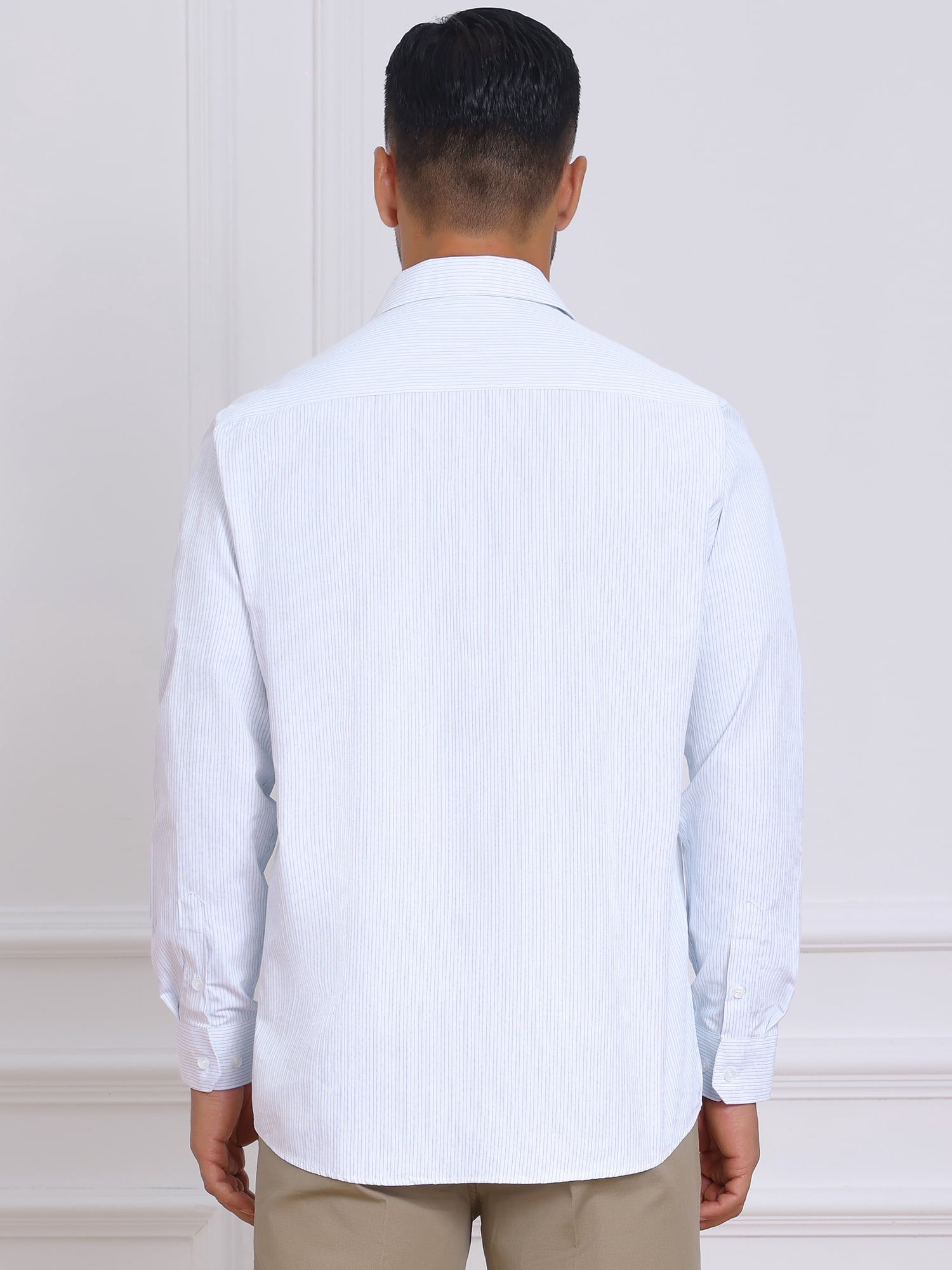 DARING DIVA Men's Long Sleeve Business Button Down Striped Dress Shirts S White