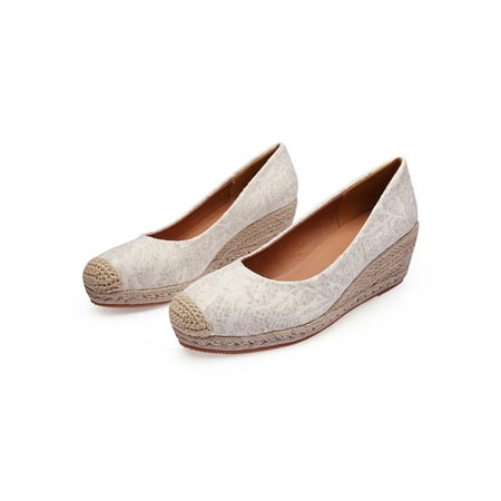 

Rotosw Womens Wedge Heels Shoes Slip On Platform Closed Toe Shoes Floral Print Wedge Pumps Lightweight Espadrille Beach Shoes Apricot 6