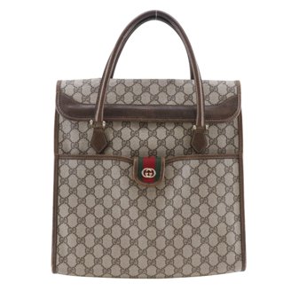 Pre-Owned GUCCI 28893 Tote Bag GG Canvas Leather Black Women Men