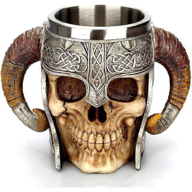 Stainless Steel Skull Mug Viking Skeleton Drinking Mug Resin Beer Mug Coffee Mug Tea Mug Tea Cup Halloween Bar Drinkware Gift, Drinking Mug Office Dri