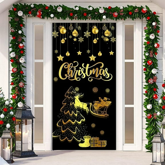 kladzum Merry Christmas Door Cover 72.8"x35.4" Printed Door Curtain Exquisite Background Door Covers Hanging Fabric Christmas Decorations Winter Holiday Gifts